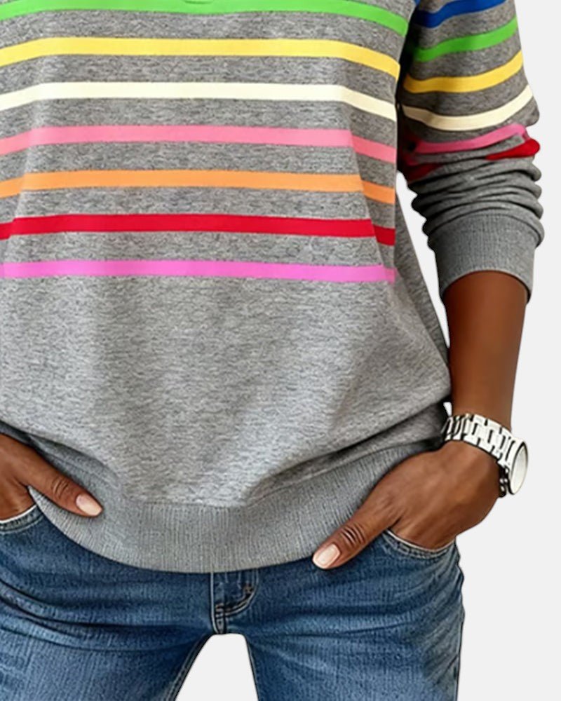 VIDAL BORDEAUX | SWEAT-SHIRT À COL ZIPPER QUART DE LONGUEUR RAYÉ POUR FEMMES
